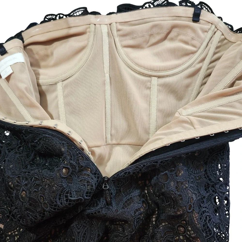 Jonathan Simkhai Strapless Lace Dress Womens 8 Black Mermaid Hem Bustier Midi